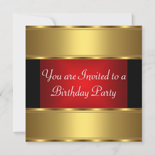 Birthday Party Invitation Gold Black Red