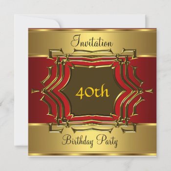 Birthday Party Invitation Gold Red by invitesnow at Zazzle