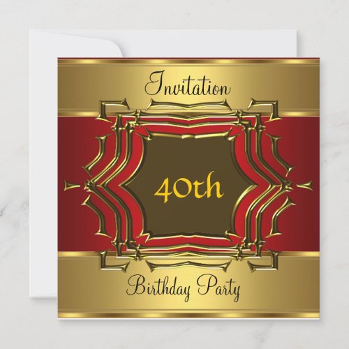 Birthday Party Invitation Gold Red