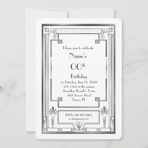 Birthday party invitationgreatGatsbysilverwhite Invitation