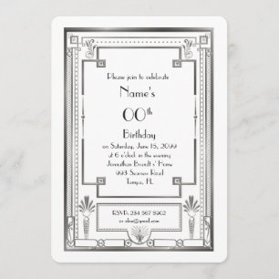 Birthday party invitation,greatGatsby,silver,white Invitation