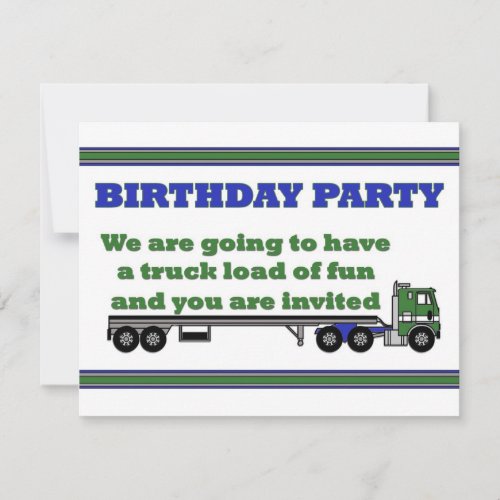 Birthday party invitation green cabover big rig