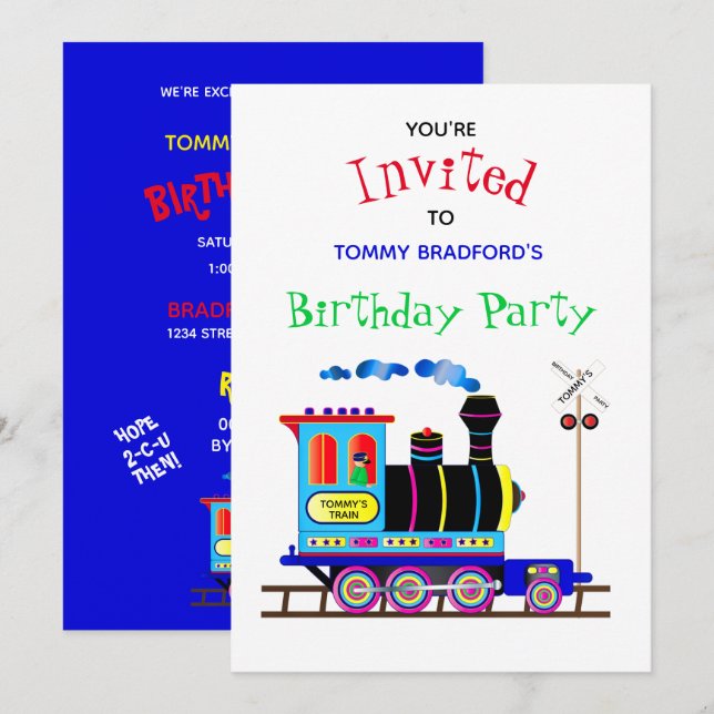 Birthday Party Invitation Kids Chu Chu Train Color (Front/Back)