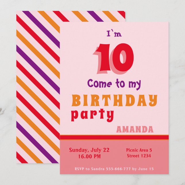 Birthday Party Invitation Kids Personalizable (Front/Back)