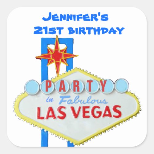 Birthday Party Invitation Las Vegas SIgn Square Sticker
