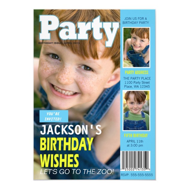 Birthday Party Invitation Magazine Cover 3 Photos