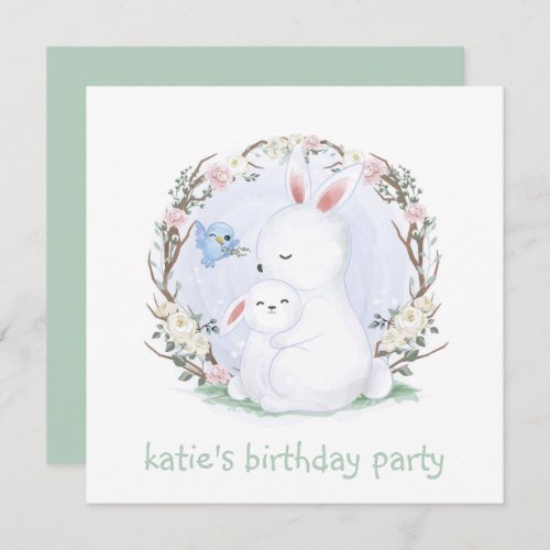 BIRTHDAY PARTY INVITATION  MOTHER  BABY BUNNIES