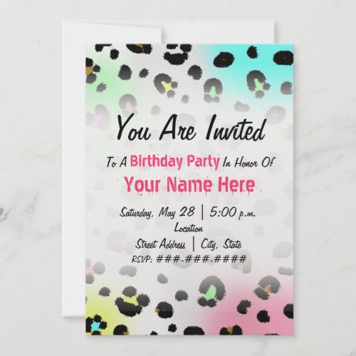 Birthday Party Invitation - Neon Airbrush Leopard