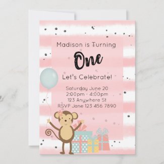 Birthday Party Invitation - Pink 1st Birthday