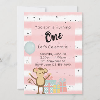 Birthday Party Invitation - Pink 1st Birthday