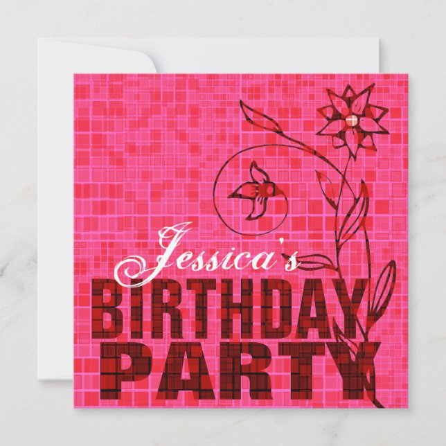 Birthday Party Invitation Pink Flower (Front)