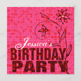 Birthday Party Invitation Pink Flower