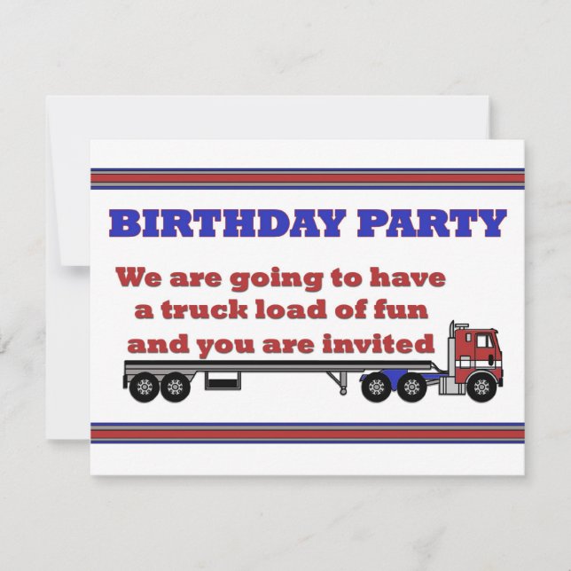 Birthday party invitation red cabover big rig (Front)