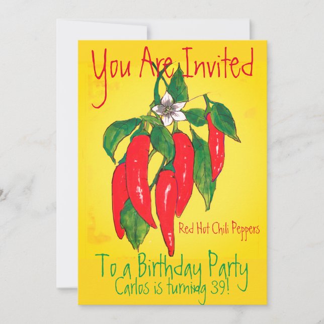 Birthday Party Invitation Red Chili PeppersMexican (Front)