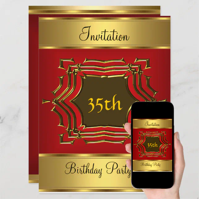 Birthday Party Invitation Red Gold Zazzle