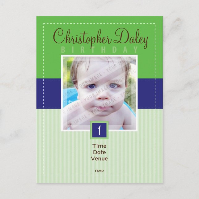BIRTHDAY PARTY INVITATION :: stitched - boy1 Postcard (Front)