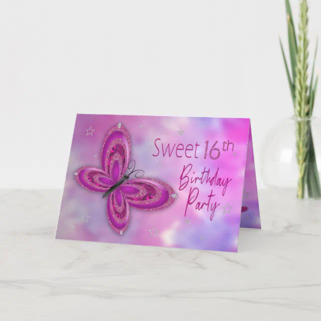 Birthday Party Invitation, Sweet 16th, Butterfly Card | Zazzle