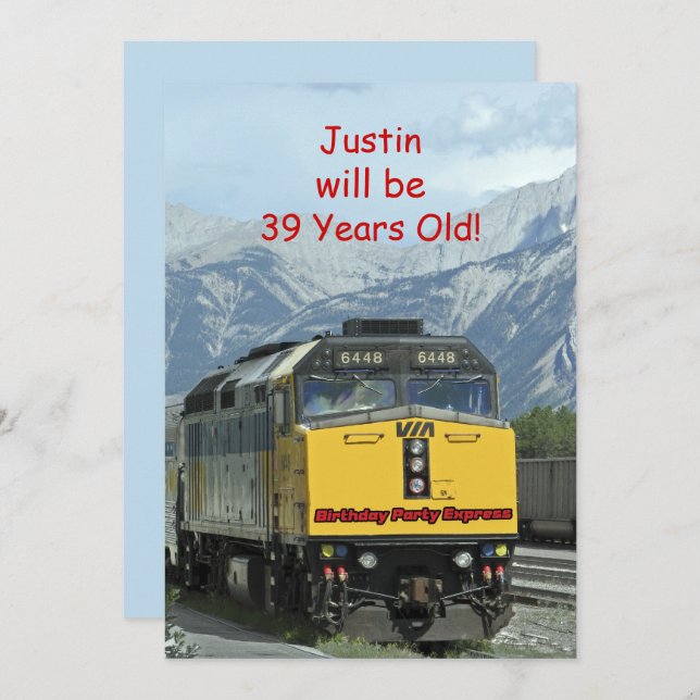 Birthday Party Invitation, Two-Sided, Yellow Train Invitation (Front/Back)