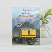 Birthday Party Invitation, Two-Sided, Yellow Train Invitation (Standing Front)