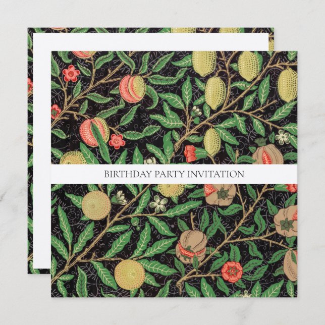 BIRTHDAY PARTY INVITATION : WILLIAM MORRIS  (Front/Back)