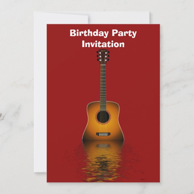 Birthday party invitation with acoustic guitar (Front)