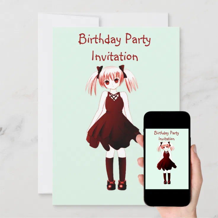 Birthday party invitation with anime girl | Zazzle Birthday party invitation with anime girl | Zazzle