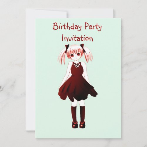 Birthday party invitation with anime girl
