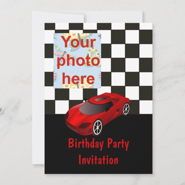 Birthday party invitation with car add photo (Front)
