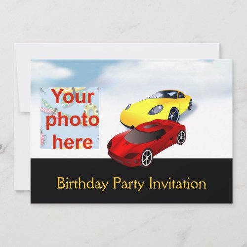 Birthday party invitation with cars add photo