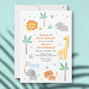 Birthday Party Invitation with cute jungle animals