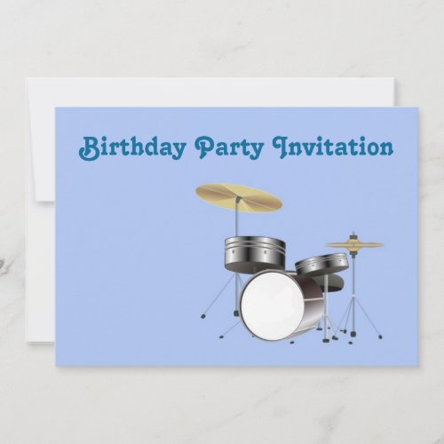 Birthday party invitation with drum kit drummer