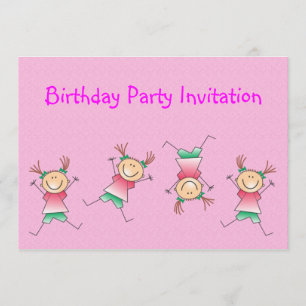 Birthday party invitation with girl gymnastic