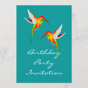 Birthday party invitation with hummingbirds