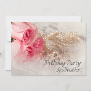 Birthday party invitation with roses and pearls