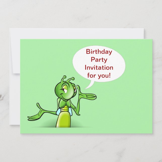 Birthday party invitation with talking cricket (Front)