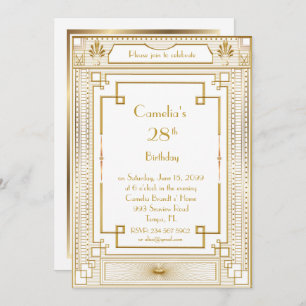 Birthday party invitation woman,great Gatsby,white