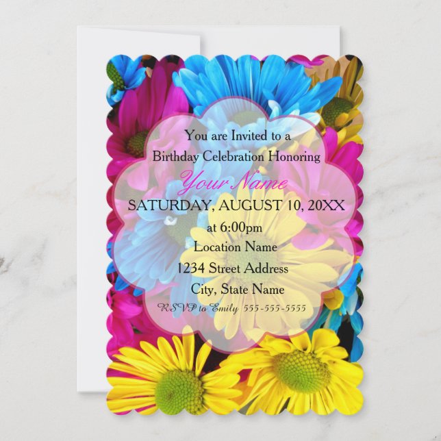 Birthday Party Invitations daisy Flower colorful (Front)