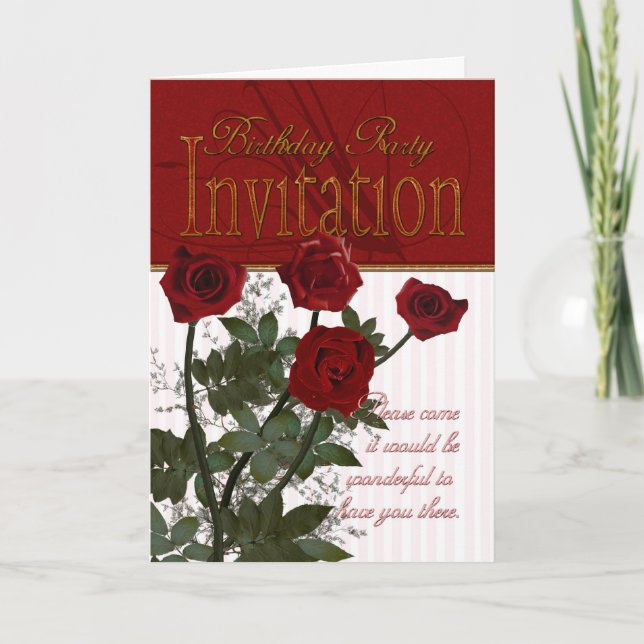 Birthday Party Invitaton With Roses Invitation (Front)