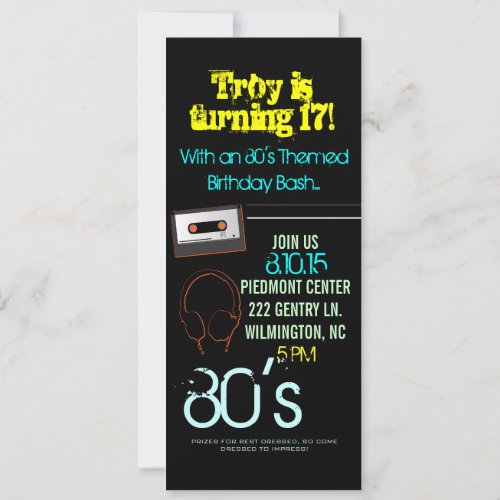 Birthday Party Invite | 80's Theme II |him-black