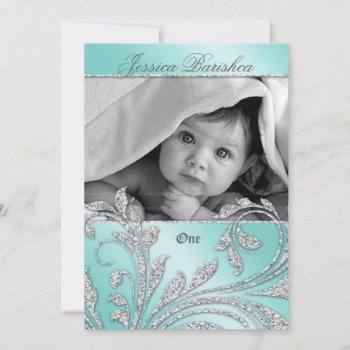 Birthday Party Invite Baby Glitter Leaves Green by BabyDelights at Zazzle