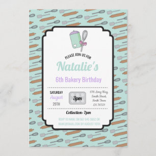 Birthday Party Invite Bakery Birthday Mint Cook
