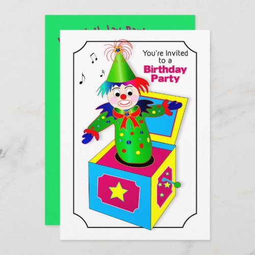 Birthday Party Invite Childs Jack In the Box Invitation