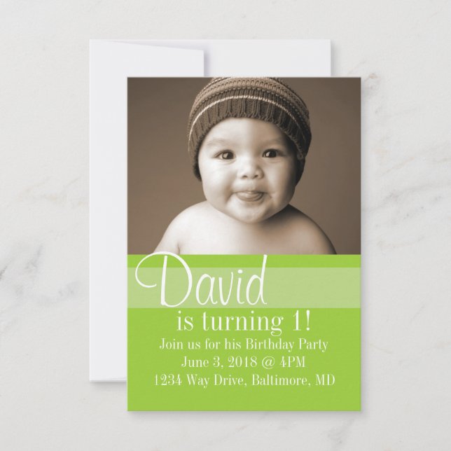 Birthday Party Invite | Color Lime Green (Front)