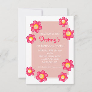 Birthday Party Invite   Cute Flower White 