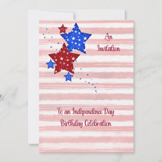 Birthday Party Invite for July 4th with Stars  (Front)