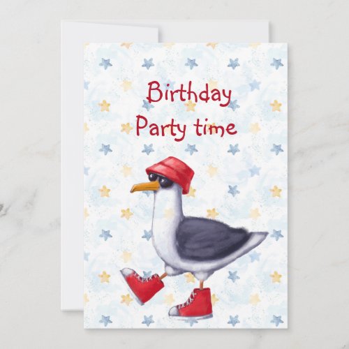 Birthday Party Invite Fun Cute Seagull Bird 