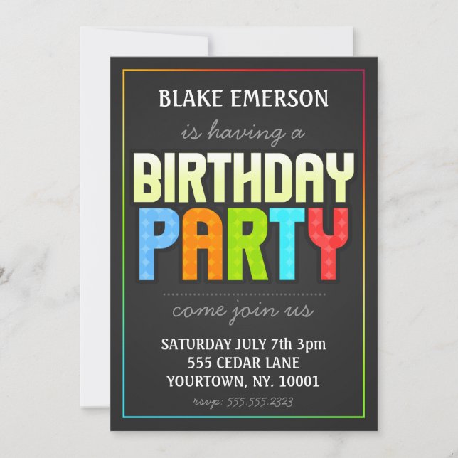 Birthday Party Invite - gray with color elements (Front)