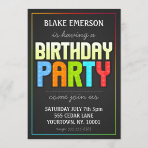 Birthday Party Invite - gray with color elements