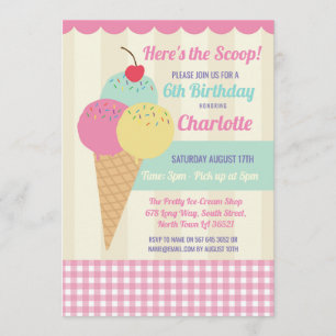 Birthday Party Invite Ice Cream Scoop Parlor