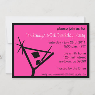 Birthday Party Invite Martini Glass (Pink)